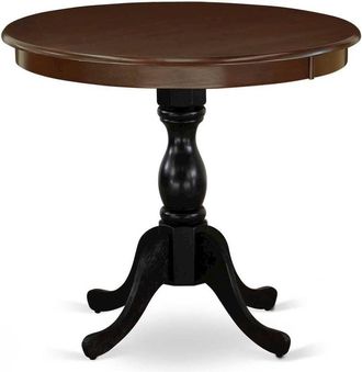 East West Furniture Antique 36 Round Dining Table for Compact Space - Mahogany Top & Black Pedestal