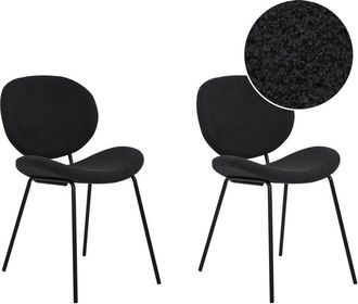 Beliani Set of 2 Chairs Boucle Iron Black Legs Armless Leg Caps Retro Design Dining Room Seating Black Luana
