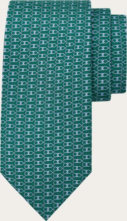 Ferragamo Men Gancini print silk tie Green