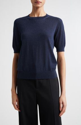 Johnstons of Elgin Honor Short Sleeve Cashmere Crewneck Sweater in Barra Navy at Nordstrom, Size X-Small