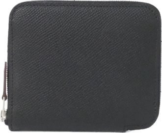 Herm&egrave;s Black Epsom Leather Silk Wallet (Bi-Fold) (Pre-Owned)