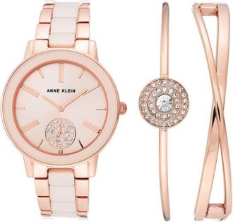 Anne Klein Quartz Rose Gold Dial Ladies Watch and Bracelet Set AK/3538LPST