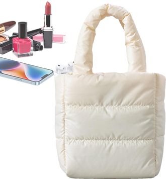Generic Quilted Puffer Tote Bag,Small Puffer Purse | Chic Down Purse, Lightweight Nylon Bag for Work Travel Gym Shop, Soft Padded Down Tote for Women, White, 