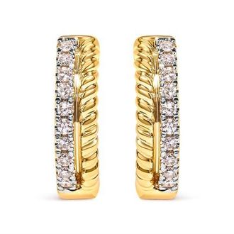 House of Brilliance 10K Yellow Gold 1/10 Ct Diamond and Rope Twist Huggy Hoop Earrings at Nordstrom