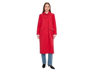 Avec Les Filles Long Barn Coat With Side Snaps Womens Coat Tomato : XS, Cotton/Nylon