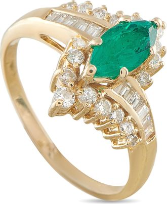 Luxury Bazaar 14K Yellow Gold 1.10ct Diamond and Emerald Ring MF04-080526