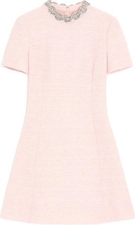Valentino Embroidered Crinkle Cotton Tweed Short Dress
