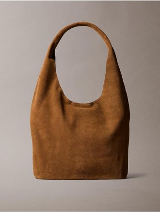 Calvin Klein Womens Slouchy Faux Suede Medium Shoulder Bag - Brown