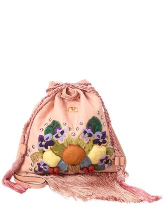 Valentino Vlogo Signature Canvas & Leather Shoulder Bag