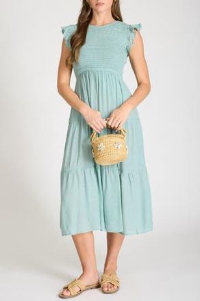 Blu Pepper Smocked Cap Sleeve Tiered Midi Dress in Sage at Nordstrom Rack, Size Medium