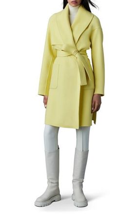 Mackage Thalia Double Face Tie Waist Wool Coat in Pale Lime at Nordstrom, Size Large
