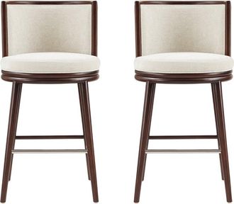 Manhattan Comfort Set Of 2 Evalyn Textured Chenille Barstools With Beech Wood Legs
