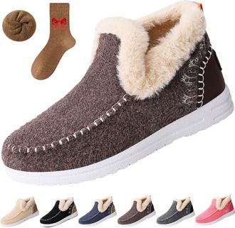 Generic Cozy Orthopedic Fleece Slip-On Boots,Womens Warm Plush Lined Non-Slip Flat Shoes,Comfort Warm Ankle Boots Indoor Outdoor (Coffee, Adult, Adult, Women,