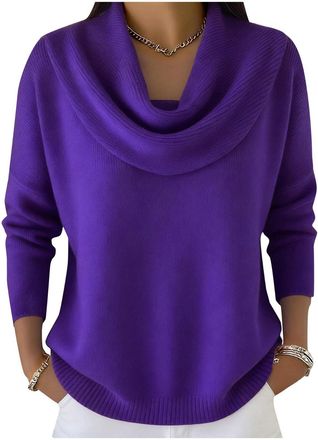 Generic Cowl Neck Jumpers for Women UK Cowl Neck Tops for Women Womens Chunky Knitted Jumper Soft Turtleneck Pullover Sweater Long Sleeve Casual Winter Warm K