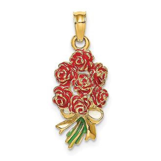 Diamond2Deal 14k Yellow Gold Enameled Bouquet of Red Roses