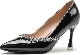 Generic Womens Elegant Patent Leather Pointed Toe Stiletto Heels Rhinestone Bridal Court Pumps for Wedding Ceremony & Formal Evening Party Timeless Dress Shoe