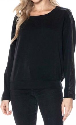 Ariella Crewneck With Pleather Sleeves Top In Black