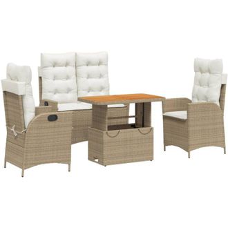 vidaXL Set De Comedor Jard&iacute;n Con Cojines 4 Pzas Rat&aacute;n Sint&eacute;tico Beige Vidaxl