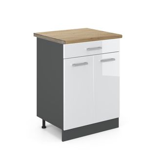 Vicco Mueble Bajo De Cocina R-line, Blanco Alto Brillo, 80 Cm, Et Roble