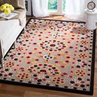 Safavieh Bellagio Hand Made Area Rug, Light Grey / Black Bohemian Style Non-Shedding