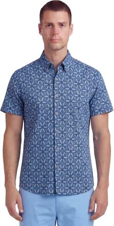 Lords of Harlech Tribal Mens Merino Wool Button-up Shirt in Tribal Blue at Nordstrom, Size Xx-Large