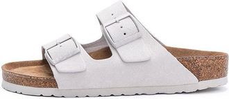 Generic Suede & Mules Platform Sandals for Women Comfortable Leather No-slip Beach Slide Lightweight Shoes with Adjustable Buckle and Low Open Toe Wedges (Whi