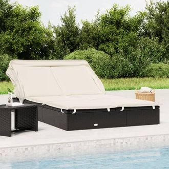 vidaXL Tumbona 2 Personas Toldo Plegable Rat&aacute;n Pe Negro 213x118x97 Cm Vidaxl
