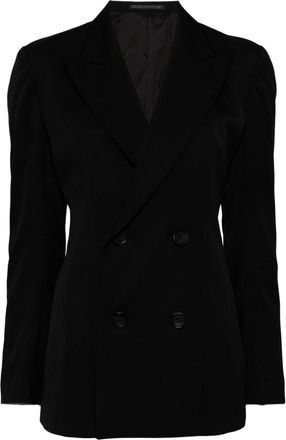 Yohji Yamamoto pleat-detail double-breasted blazer - women - Wool/Cupro - 1 - Black