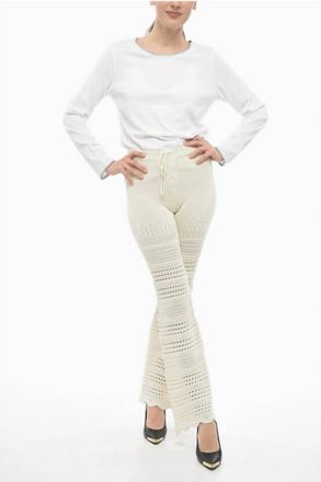 Amiri Checkered Crochet Flare Pants In Ivory