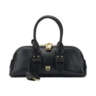 Pinko Leren Handtas met Handvat en Slotdetail - Dames - Handtassen - Zwart - ONE Size - Leer - Tassen