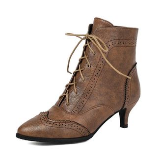 Generic Womens Kitten Heel Lace Up Ankle Boots Pointed Toe Perforated Vintage Brouge Dress Pumps Winter Casual Shoes (Brown,5.5)