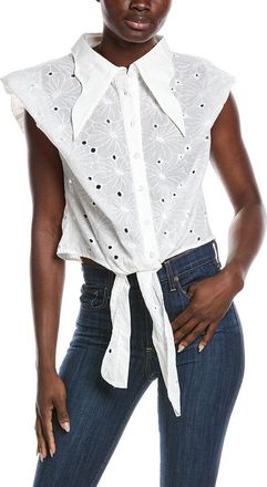 Gracia Eyelet Embroidered Tie-Front Top