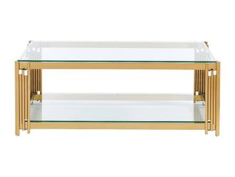 Vente-Unique Tempered Glass & Stainless Steel Coffee Table - Golden - NOMELANO in Gold