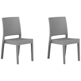 Beliani Conjunto De 2 Sillas De Comedor De Jard&iacute;n Material Sint&eacute;tico Gris Claro Apilables Minimalista Exterior Fossano