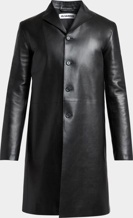Jil Sander Men & apos;s Leather Single-Breasted Long Sport Coat