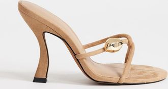 Topshop Olivia - Sandali con tacco alto e fascette in camoscio sintetico color tortora con dettaglio sferico-Neutro
