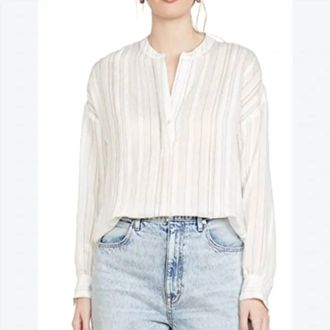 Vince Drapey Stripe Band Collar Shirt In White