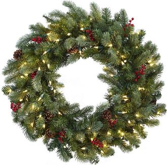 Nearly Natural 30In Lighted Pine Wreath With Berries & Pinecones
