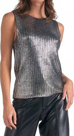 Elan Metallic Crew Sleeveless Sweater In Silver