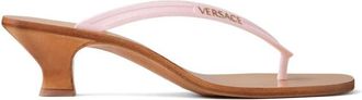 Versace Schoenen, Dames, Roze, 37 EU, Leer, Medusa Chain Sandalen met Hak