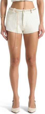 Mani&egrave;re De Voir Elina Tweed Mini Shorts With Belt in Cream at Nordstrom, Size 10