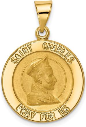Diamond2Deal 14k Yellow Gold Polished and Satin St. Charles Medal Hollow Pendant