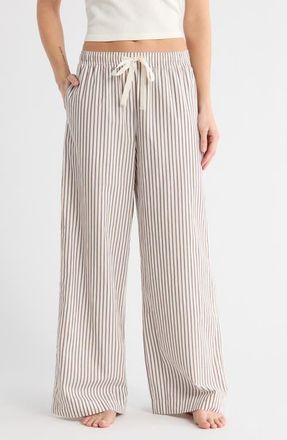 Nordstrom Cotton Poplin Pajama Pants in Ivory- Brown Olivia Stripe at Nordstrom, Size X-Small