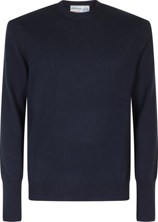 Ballantyne Navy Crew Neck Ribbed Cashmere Sweater