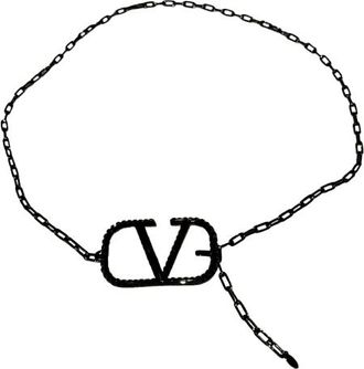 Valentino Garavani Black Metal V Logo Chain Belt Size S
