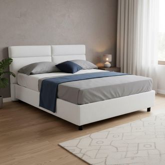 Dmora Cama Doble Annus, Con Colch&oacute;n Incluido, Desenfundable Made In Italy, Con Caj&oacute;n, Blanca