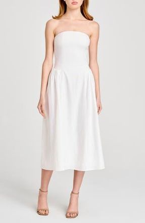 Wayf Giulia Strapless Linen Blend Midi Sundress in Ivory at Nordstrom Rack, Size X-Large