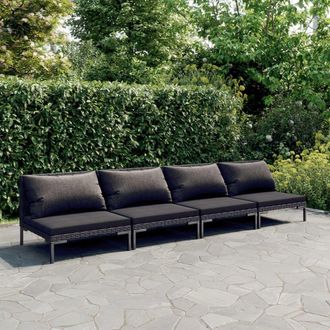 vidaXL Sof&aacute;s De Jard&iacute;n 4 Piezas Y Cojines Rat&aacute;n Sint&eacute;tico Gris Oscuro Vidaxl