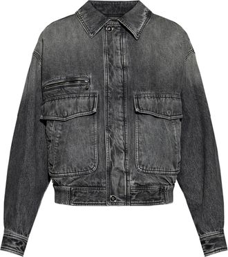 Versace Black Blouson Denim Cropped Washed Jacket