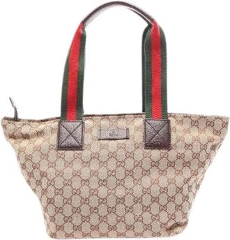 Gucci Pre-owned GG Canvas Leren Tote Bag - Dames - Vintage Shopper - Beige - ONE Size - Leer - Vintage